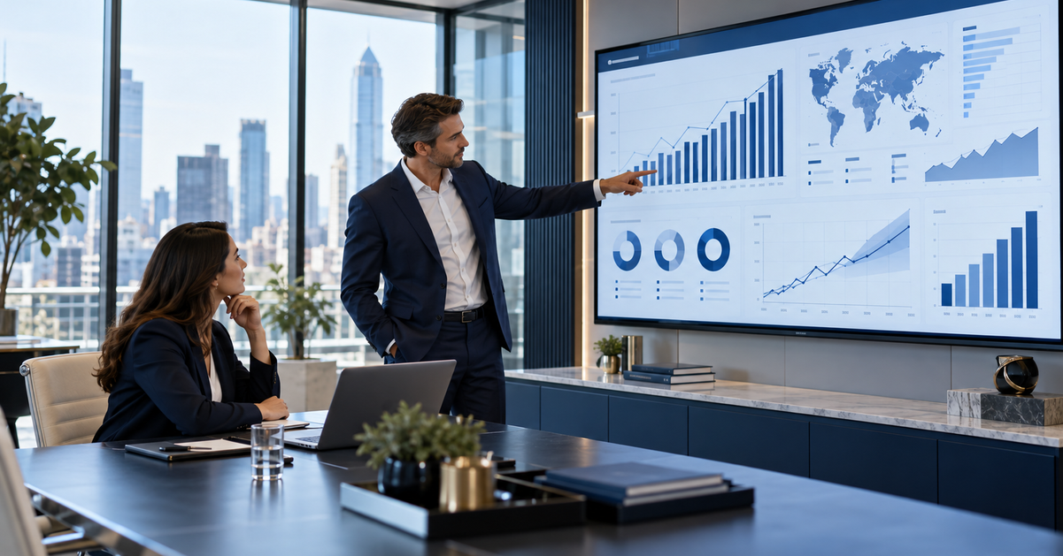 Controller bespricht inkonsistente Forecasts und Planungs-Dashboards im Controlling-Meeting